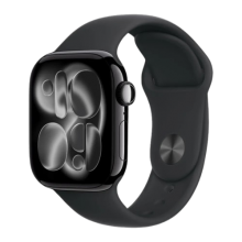 Apple Watch Series 11 GPS, 46mm Jet Black Aluminum Case with Black Sport Band (S/M) (MEUW4)