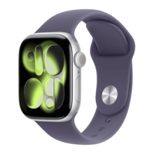 Apple Watch Series 11 GPS, 46mm Silver Aluminum Case with Purple Fog Sport Band (M/L) (MEVA4)