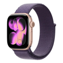 Apple Watch Series 11 GPS, 46mm Rose Gold Aluminum Case with Purple Fog Sport Loop
