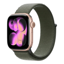 Apple Watch Series 11 GPS, 46mm Rose Gold Aluminum Case with Forest Sport Loop
