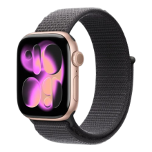 Apple Watch Series 11 GPS, 46mm Rose Gold Aluminum Case with Dark Gray Sport Loop