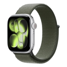 Apple Watch Series 11 GPS, 46mm Silver Aluminum Case with Forest Sport Loop