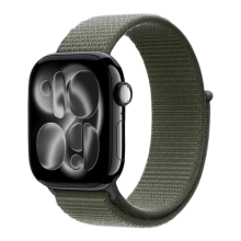 Apple Watch Series 11 GPS, 46mm Jet Black Aluminum Case with Forest Sport Loop